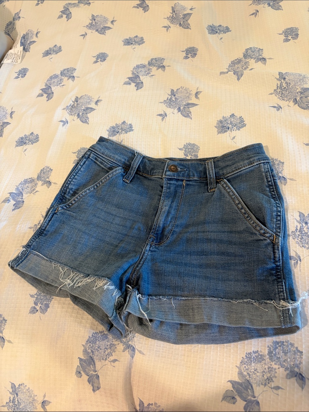 Hollister Blue Rolled Fray Hem Denim Shorts